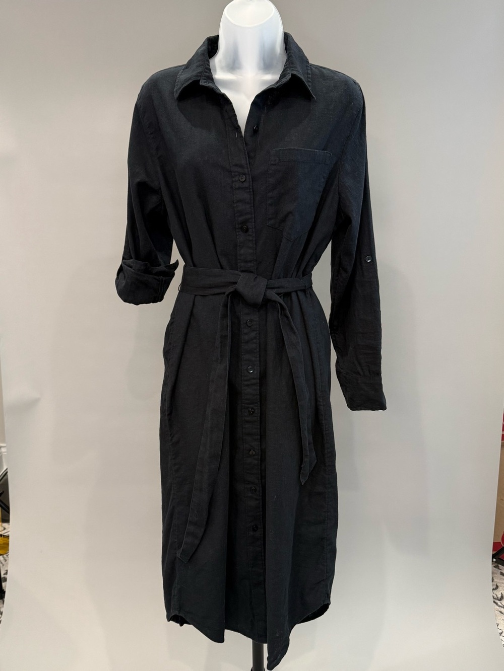 Abercrombie & Fitch Black Button-Front Shirt Dress with Tie Waist